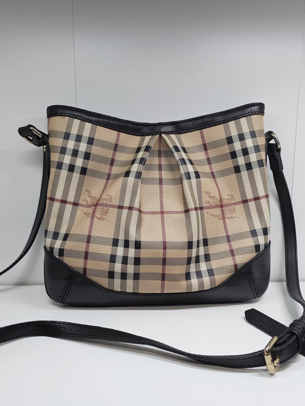 Burberry Beige Check Shoulder Bag with Black Trim